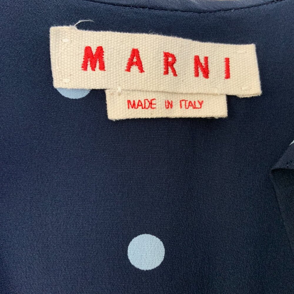 MARNI Navy Blue Polka Dot Sleeveless Blouse Ruffle Neck Sz 44 (M) - Picture 5 of 16